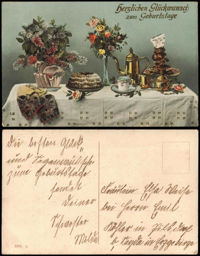 Geburtstag Birthday Goldprägung gedeckter Tisch 1911 Prägekarte Goldprägung - Picture 1 of 3