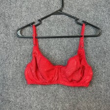Expressions Bra 36C Red Lace Underwire Sheer Full Coverage
