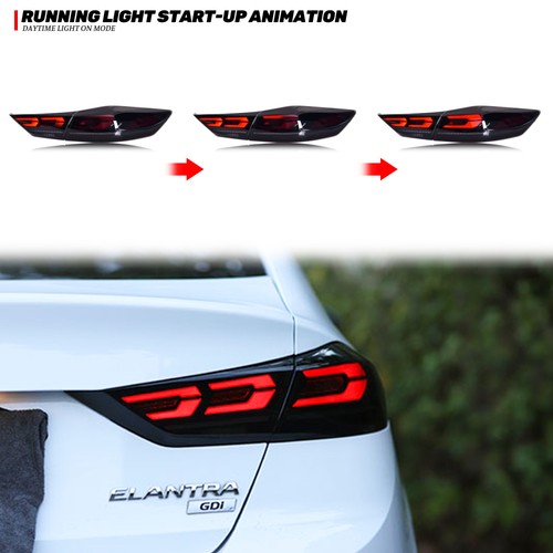 LED Tail Lights for Hyundai Elantra 2017 2018 Black Rear Lamps Pair Assembly - Picture 3 of 6