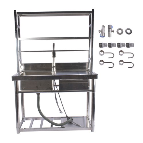 Stainless Steel Utility Sink Commercial Single Bowl Sink with Pull-Out Faucet - Bild 7 von 42