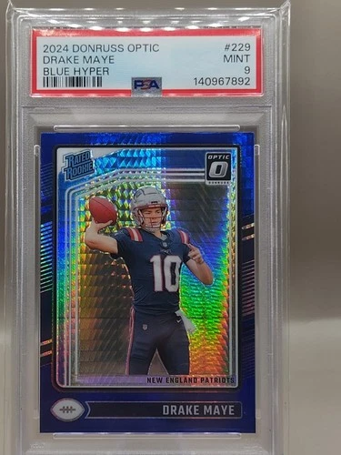 DRAKE MAYE PSA 9 2024 PANINI DONRUSS OPTIC #229 BLUE HYPER PRIZM RATED ROOKIE