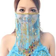 Wuchieal Women's Belly Dance Tribal Face Veil With One Size, Light Blue