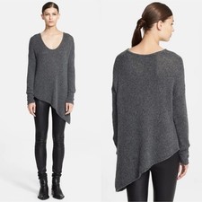 Helmut Lang Size M Shifting Cord Asymmetrical Hem Sweater in Faint Grey Melange
