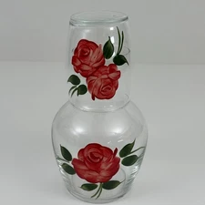 Libbey Tumble Up Bedside Glass Handpainted Floral Roses - Vintage