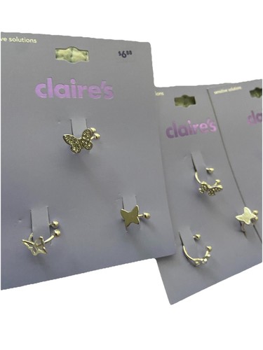 NEU Claire's Schmuck Set Ohr Manschetten Silber Schmetterling empfindliche Lösungen Neu in Verpackung