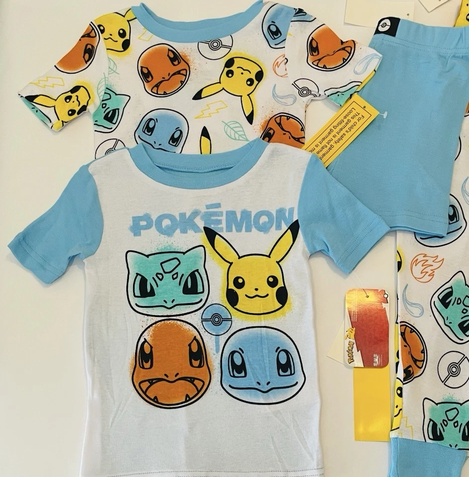 Nuevo conjunto de 4 piezas de pijama pantalones cortos camisa pijama talla 8 Pokémon para niños Foto 2 de 3