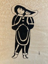 Belle Gravure Signé Young Woman Art Inuit Native Esquimau 1959  Shekoaloak XXe