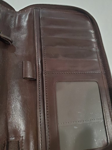 Vintage Coach dunkelbraun umlaufender Reißverschluss mehrere Taschen Kreditkarte/Ausweis Organizer - Bild 8 von 15