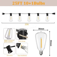 25FT - 100FT LED Outdoor String Lights Dimmable Waterproof ST38 LED Patio Lights