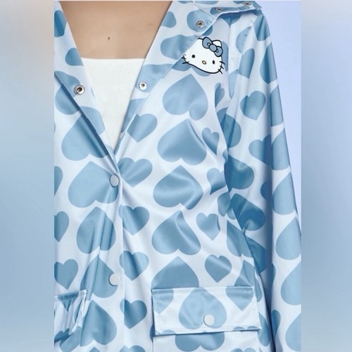 Forever 21 Angel Hello Kitty Regenjacke mit Herzmuster Größe L babyblau - Bild 11 von 12