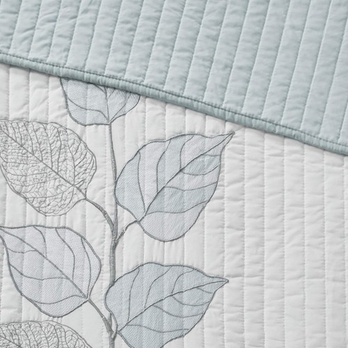 Caelie Lightweight Reversible Coverlet Set - 6 Piece Modern Bedding in Leaf Blue - Picture 13 of 13