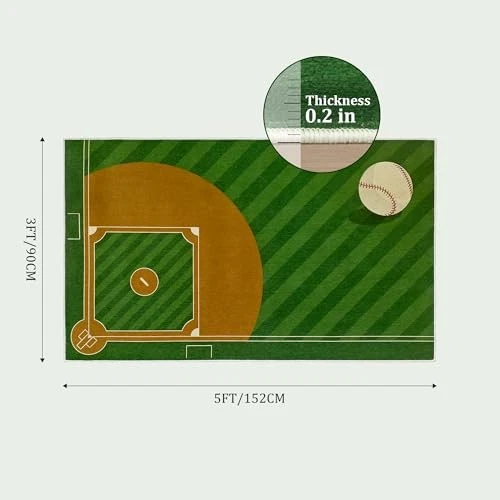 Alfombra de béisbol para dormitorio de niños: alfombra deportiva antideslizante 3x5 para habitación de niños o  Foto 4 de 4