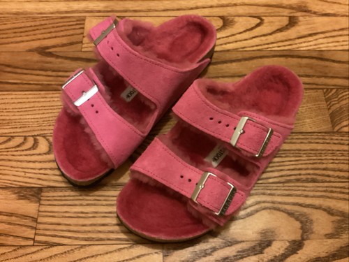 Birkenstock Arizona Shearling Suede Leather Pink Fuchsia Tulip Wo’s Girl  US 4 - Picture 1 of 9