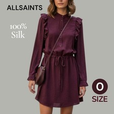 Vintage ALLSAINTS 100% Silk  Women's Maroon Shirt Dress - Size  ZERO