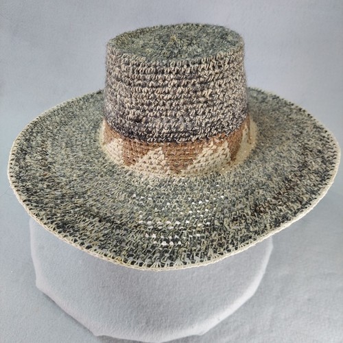 Sombrero Occidental Vintage LANA DE ALPACA Ala Media Ancha Gris y Marrón Hecho a Mano Tejido Perú - Imagen 3 de 24