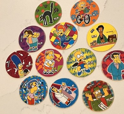 Rare Lot Of 12 Sabritos Mexico THE SIMPSONS  Tazos Taso Pogs BART Marge Apu Lisa