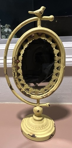 Kosmetikspiegel im viktorianischen Stil drehbar 16" Vogel Ornament gelb abgenutzt - Bild 1 von 8