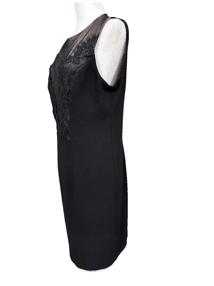 Vestido David Meister Pequeño Negro Encaje Ilusión Corpiño Talla 14 Cócteles Boda Foto 3 de 4