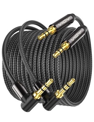 VIOY Aux Cord 6.6 FT + FT, 3.5 mm Audio Cable Right 6.6FT+6.6FT, black 