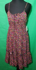 Passport Black Floral Sun Dress Size Medium Boho Peasant Cottage Colorful NWT