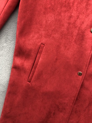 Marc New York Andrew Marc Coat Dress M Red Faux Suede Snap Front Swing Pockets - Picture 2 of 13