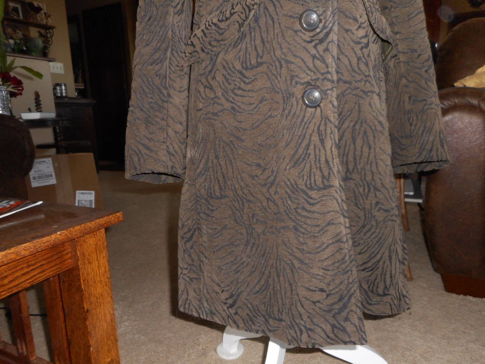 Penny Lane GIACCA Y2K Pequeño Marrón Verde Imitación Piel Tigre Abrigo Largo Steampunk Años 90  Foto 3 de 4