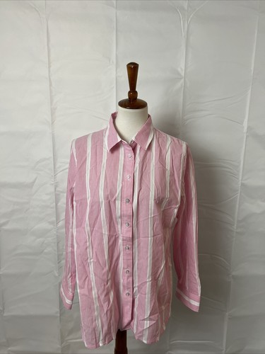 Camisa Talbots Para Mujer Rosa y Blanco Rayas Cuello Manga Larga Abotonada Pequeña - Imagen 1 de 6