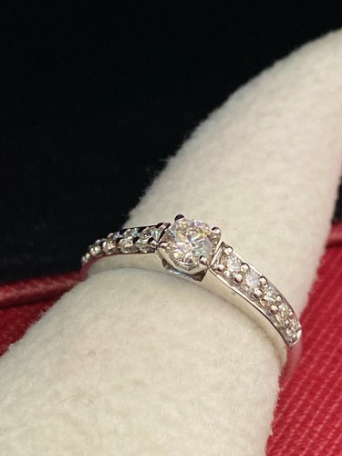 Pave 0,55 Cts Rotondo Brillante Taglio Diamanti Solitario Anello In 750 18K Oro - Foto 3 di 12