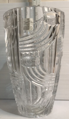 Lead Crystal 10  Contemporary Tapered ''Comet'' Vase Made in Czech Rep 5.7 lbs
