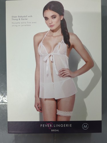 Sexy Bridal Wedding Outfit Medium 12-14 Valentine Costume Sheer Garter Lingerie - Picture 3 of 24