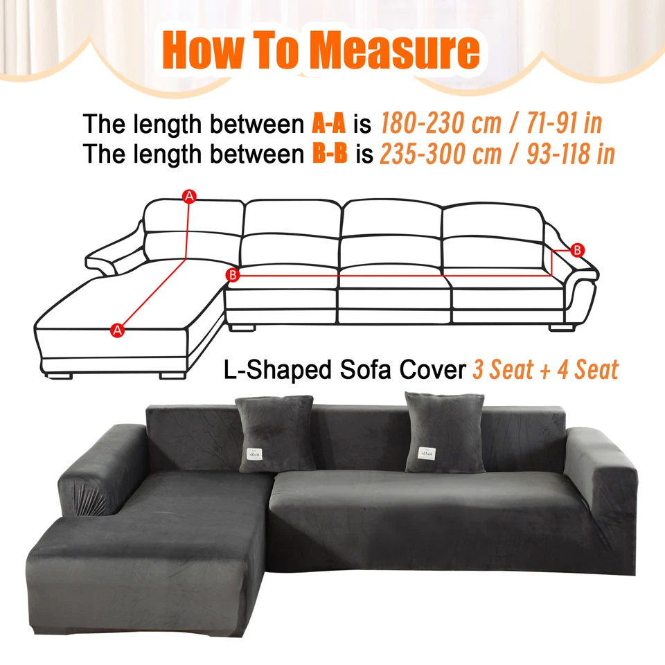 L Shape Sofa Covers 3+4 Seater Sectional Couch Slipcovers w/4 Pillowcase - Image 3 of 4