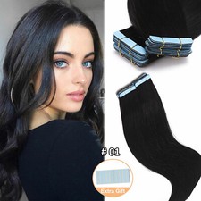 CLEARANCE THICK Tape In 100% Remy Human Hair Extensions Skin Weft FULL HEAD Grey