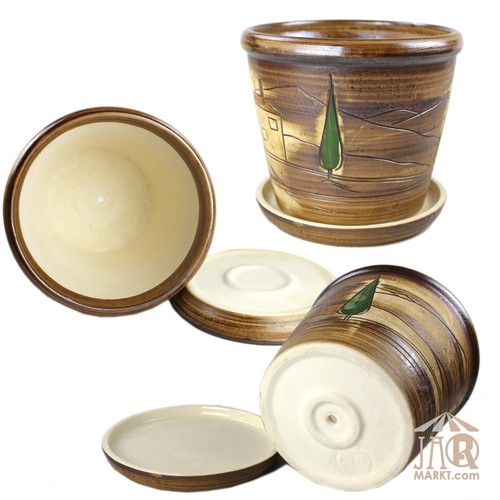 Keramik Blumen-Topf Blumentopf Pflanztopf - Übertopf mit Untersetzer - Toskana  - Bild 12 von 14