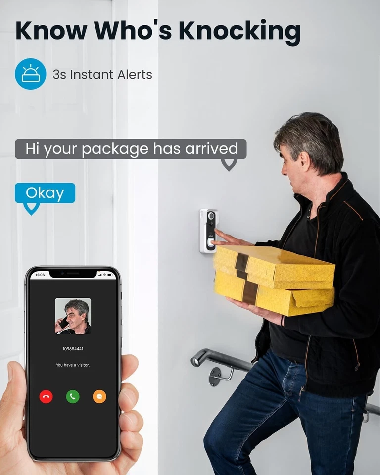 Campainha ieGeek câmera sem fio sem assinatura - campainha de vídeo com carrilhão, Alexa - Imagem 3 de 4