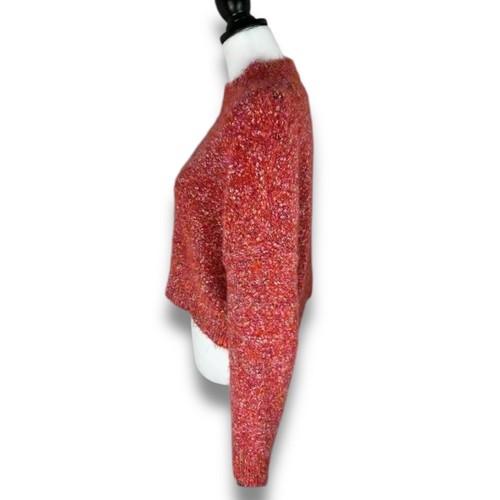 Free People Stardust Pullover Sweater M Red Fuzzy Cropped Mock Neck Cozy Boho - Picture 8 of 12