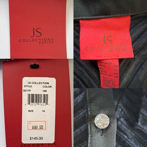 NWT JS Collections Blouse Womens P14 Black Sheer Cuffed Sleeve V Neck MSRP $145 - Picture 7 of 12