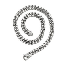 Silver Hip Hop Miami Cuban Link Chain Men Casting Silver Titanium Steel Necklace