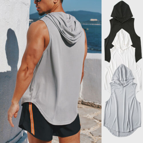Men's Gym Pullover Vest Sleeveless Casual Hoodie Hooded Tank Tops Muscle T-Shirt - Picture 1 of 13