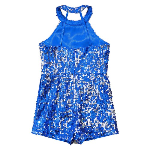Girls Sequin Jumpsuit Kids Cap Sleeve/Halter Neck Sparkly Romper Disco Outfits - Picture 41 of 102