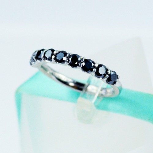 3MM Black Genuine Moissanite Wedding Band, 925 Sterling Silver, 9Stone Style - Picture 2 of 9
