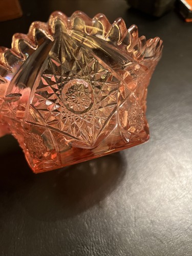 Vintage Iridescent Pink Carnival Depression Glass Pressed Bowl With Sawtooth Rim - Picture 2 of 5