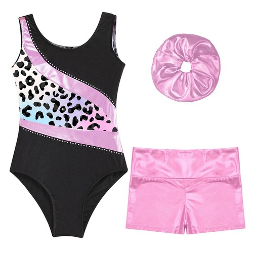 Girls Set Stretchy Clothes Sparkly Outfit Sport Leotards Metallic Bodysuit Kids - Picture 37 of 53