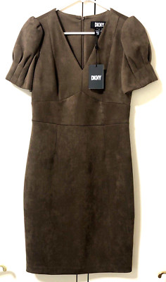 DKNY Women's Brown Faux Suede Office Sheath Dress Size 4 New
