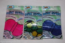 THREE BOOK COVERS LOT Stretchy Fabric FITS MOST BOOKS Blue PINK Multi-Color
