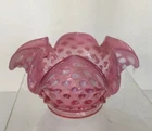 Fenton Cranberry Pink Opalescent Hobnail Ruffled Bowl Vase 5" dia  2 3/4"H B