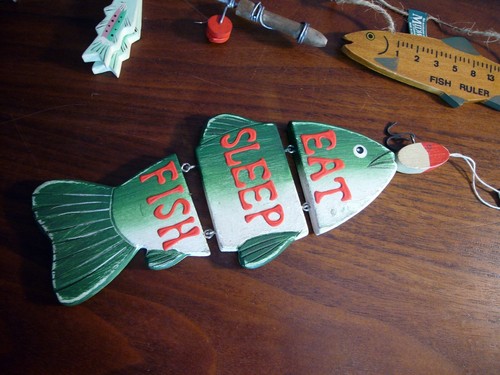 3 NOS Midwest Of Cannon Falls Folk Art Fishing Christmas Ornament Hanging - Picture 2 of 4
