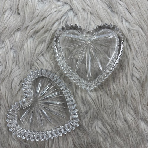Clear Cut Glass Heart Shaped Trinket Dish Vanity Display Jewelry Gift Love - Picture 5 of 5