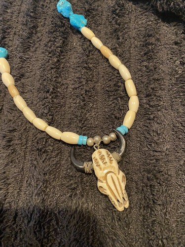 navajo turquoise necklace with cows head 20" - Picture 7 of 8