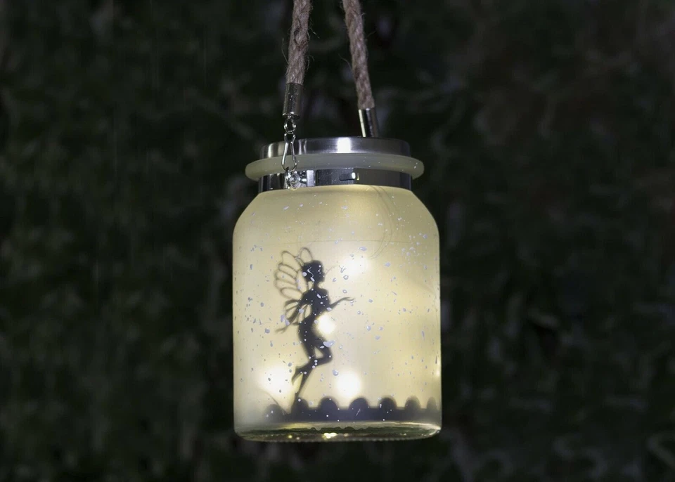 Solar Firefly Fairy Light, Garden Solar Lantern Frosted Glass Hanging Jar - Image 3 of 4