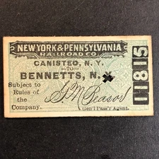 New York & Pennsylvania Railroad July 7 1917 Bennetts, NY Ticket #11815